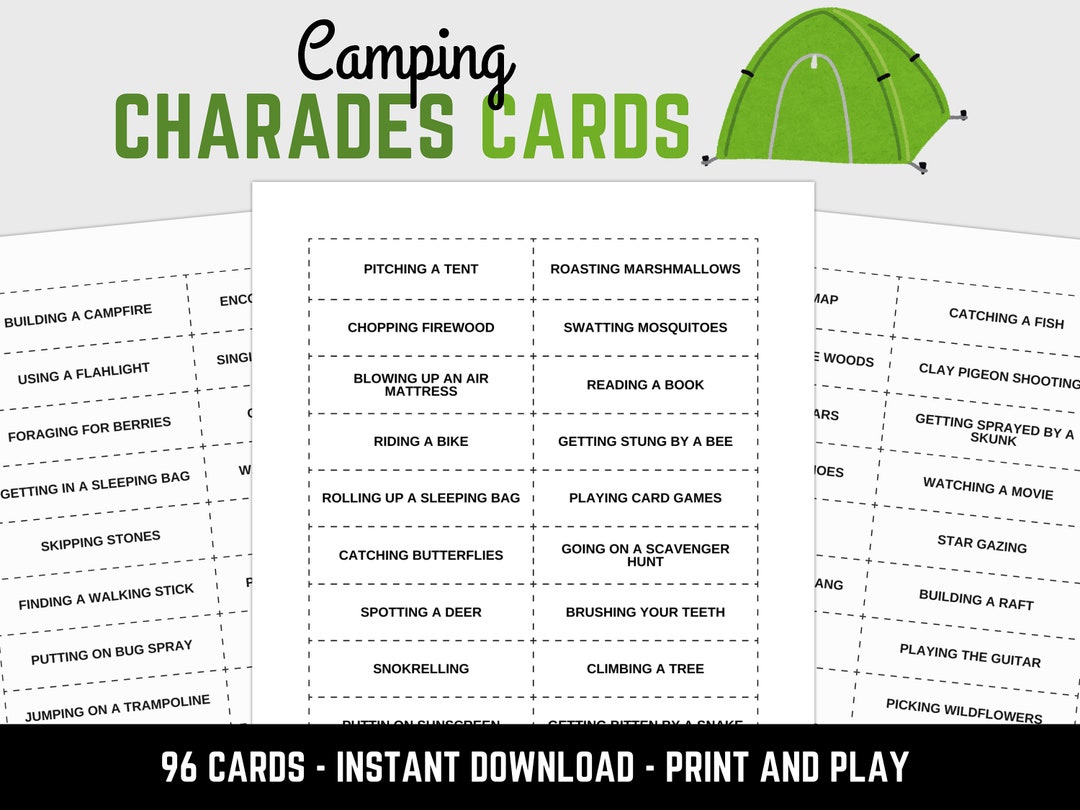 Camping Charades Cards Printable Outdoor Party Game Perfect for Family ...