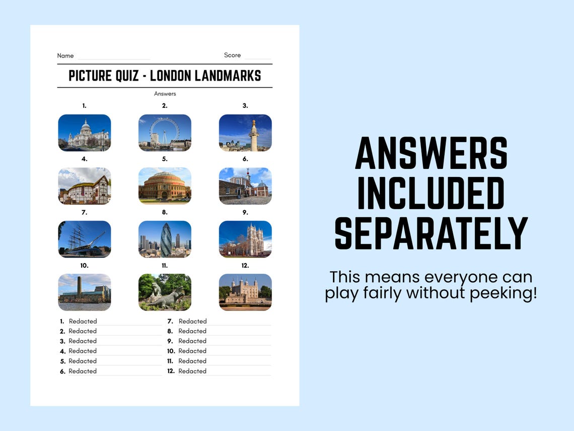 Printable London Landmarks Picture Quiz With Answers: Picture Round ...