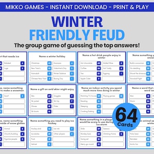 Winter Friendly Feud: Printable Large Group Party Game for Kids & Adults, Family Feud Trivia Questions and Cards for Holiday Parties