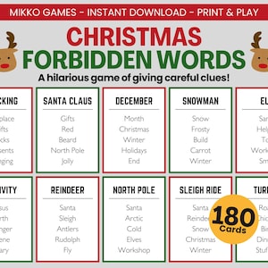 Christmas Forbidden Words – Printable Xmas Party Game | Downloadable Christmas Taboo Game Cards for Adults & Kids, Fun Group Team Game