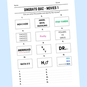Printable Movies Dingbats Picture Quiz With Answers | Downloadable ...