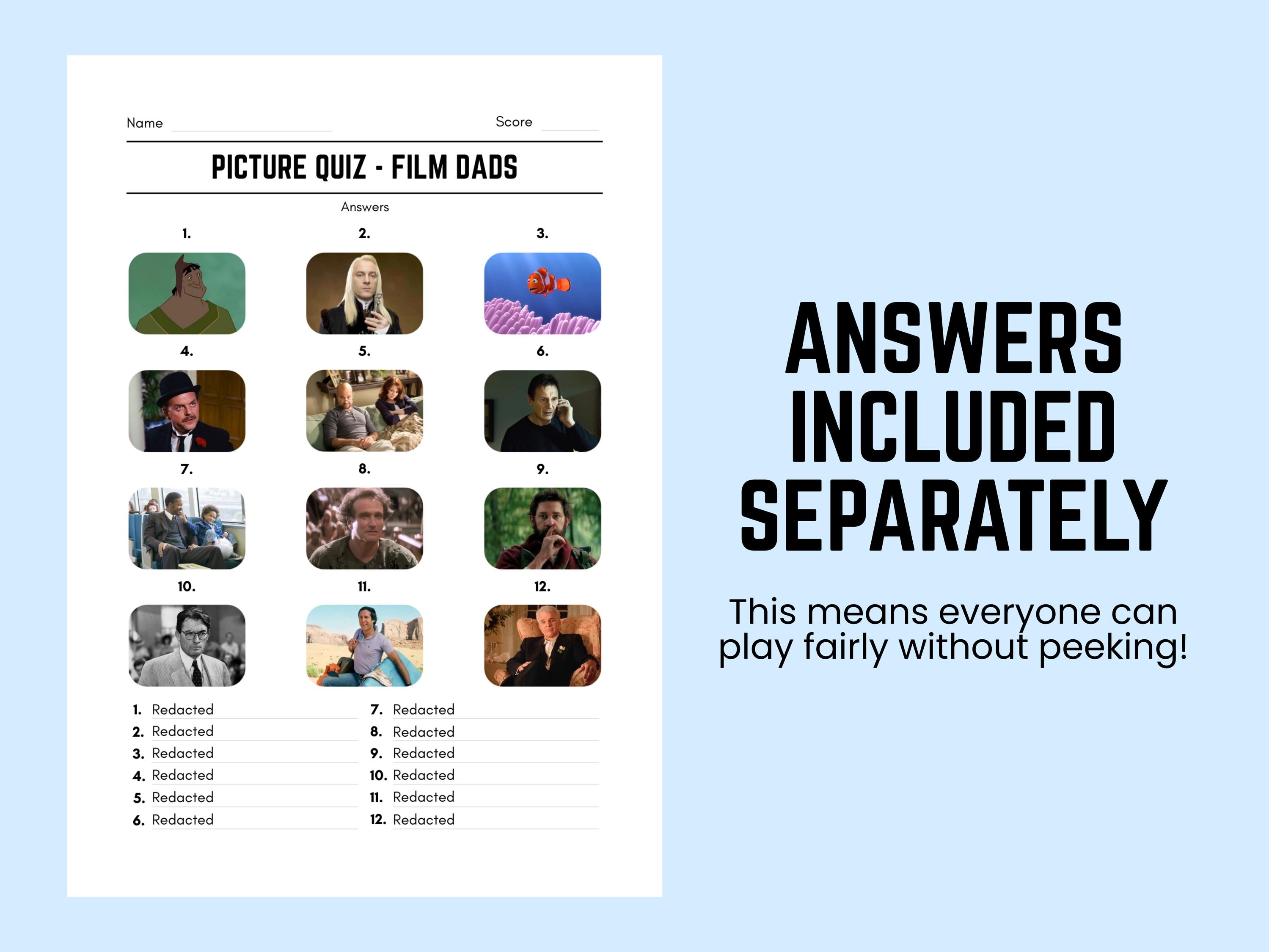 Printable Film Dads Picture Quiz With Answers: Picture Round Quiz
