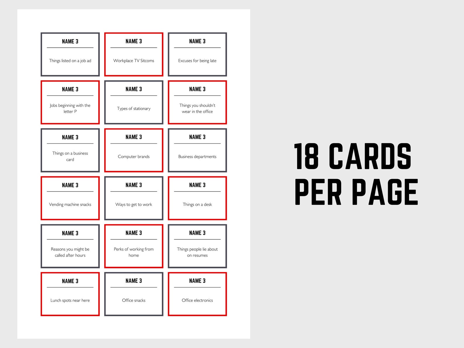 Office 5 Second Game Printable Work Game Downloadable 5 Second Rule ...