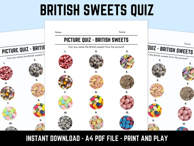 Printable British Sweets Picture Quiz With Answers Etsy