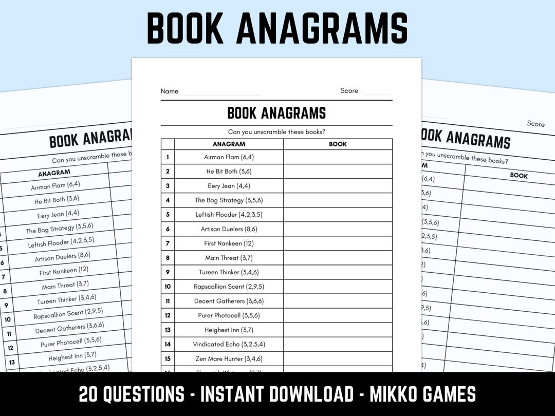 Printable Book Anagrams Quiz With Answers: Fun Word Puzzles for Adults ...