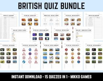 British Quiz Bundle: 15 Printable Quizzes in 1, Picture Round Quiz Sheets, Pub Quiz Trivia, Downloadable Table Quiz, Family Game Night