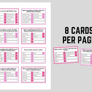 Mothers Day Friendly Feud Cards (8 cards per page)
