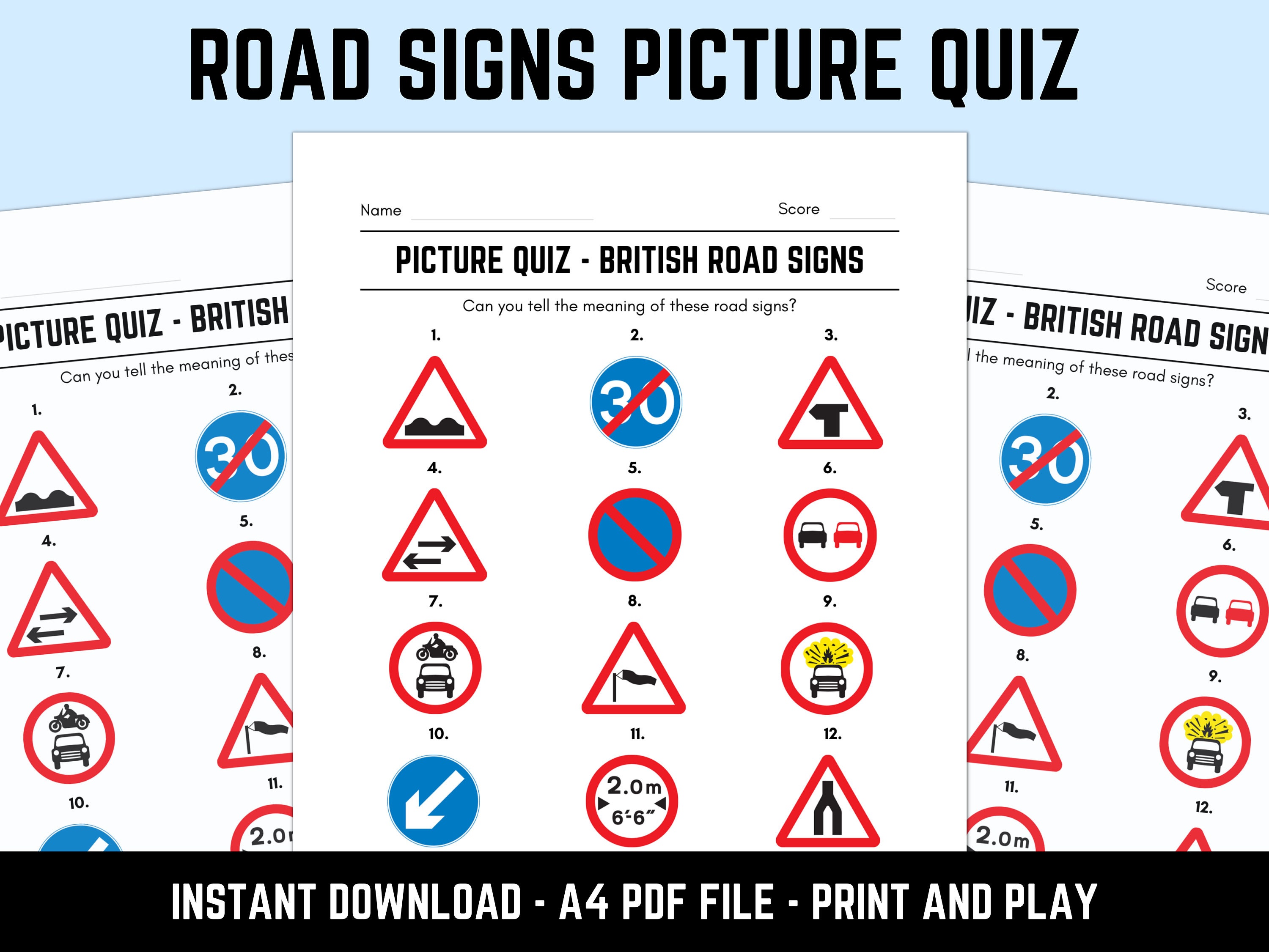 Printable British Road Signs Picture Quiz With Answers - Etsy