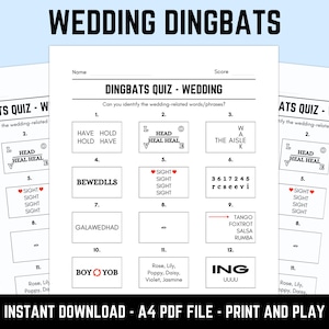 Printable Wedding Dingbats Picture Quiz: Downloadable Rebus Puzzles, Pub Quiz Sheets