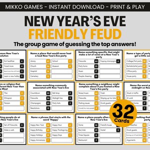 New Year’s Eve Friendly Feud: Printable Large Group Party Game for Kids & Adults, Family Feud Trivia Questions for New Years Parties