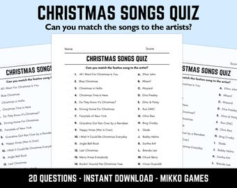 Printable Christmas Songs Match Up Quiz: Downloadable Table Quiz, Pub Quiz Sheets, Trivia Questions, Fun Ready-Made Xmas Music Quiz
