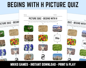 Printable Begins With H Picture Quiz With Answers: Picture Round Quiz Sheets, Pub Quiz Trivia, Downloadable Table Quiz, Fun Ready-Made Quiz