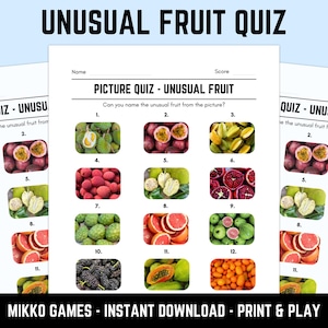 Printable Unusual Fruit Picture Quiz With Answers: Picture Round Quiz Sheets, Pub Quiz Trivia, Downloadable Table Quiz, Fun Food Quiz