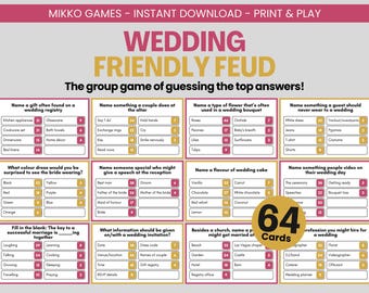 Wedding Friendly Feud: Printable Wedding Reception Table Game, Family Feud Cards for Bridal Shower, Hen Party & Bachelorette Party Game