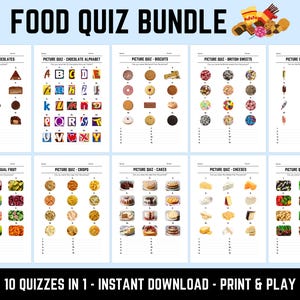 Food & Snack Quiz Bundle: 10 Printable Quizzes in 1