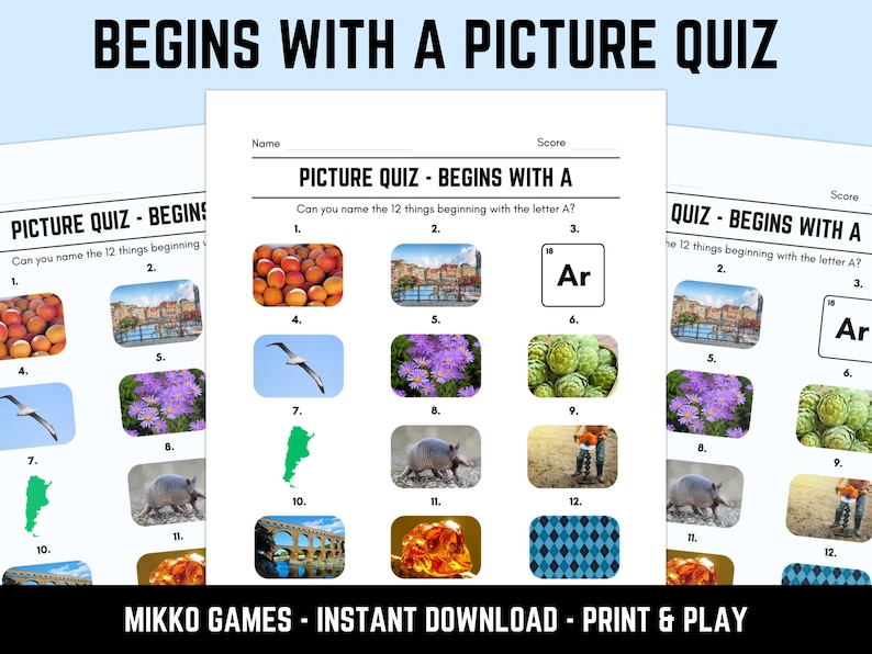 Printable Begins With A Picture Quiz With Answers: Picture Round Quiz ...