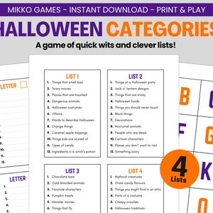 Halloween Categories: Printable Large Group Party Game for Kids & Adults, Scattergories Lists for Spooky Parties and Family Reunions