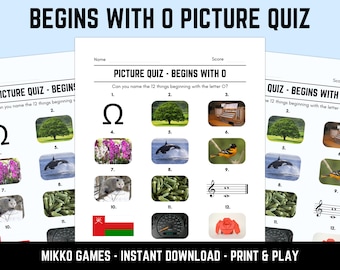 Printable Begins With O Picture Quiz With Answers: Picture Round Quiz Sheets, Pub Quiz Trivia, Downloadable Table Quiz, Fun Ready-Made Quiz