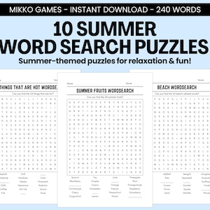 Printable Summer Wordsearch Bundle | 50 Word Puzzles for Relaxation & Fun, Large Print Puzzle Pages for Kids, Adults and Seniors
