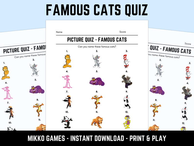 Printable Famous Cats Picture Quiz With Answers: Picture Round Quiz ...