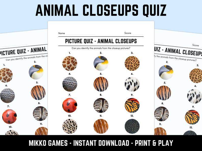 Printable Animal Closeups Picture Quiz With Answers: Picture Round Quiz ...