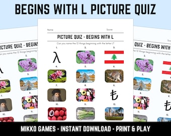 Printable Begins With L Picture Quiz With Answers: Picture Round Quiz Sheets, Pub Quiz Trivia, Downloadable Table Quiz, Fun Ready-Made Quiz