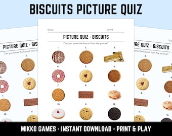 Printable Biscuits Picture Quiz With Answers: Picture Round Quiz Sheets, Pub Quiz Trivia, Downloadable Table Quiz, Fun Food Quiz