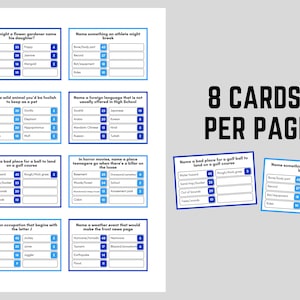 Printable Party Game Family Friendly Feud Cards Sheet (8 Cards Per Page)