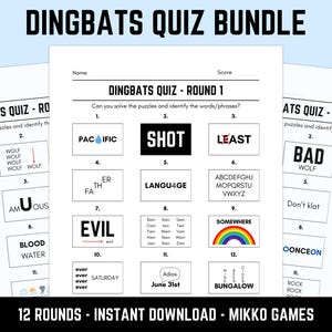 Dingbats Quiz Bundle: 12 Printable Picture Quizzes in 1, Downloadable Rebus Puzzles, Pub Quiz Sheets, Family Game Night