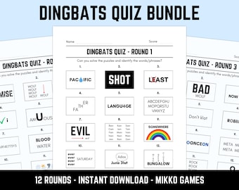 Dingbats Quiz Bundle: 12 Printable Picture Quizzes in 1, Downloadable Rebus Puzzles, Pub Quiz Sheets, Family Game Night