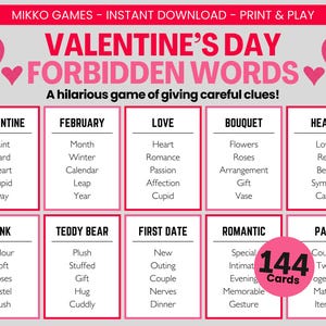 Valentine’s Day Forbidden Words – Printable Party Game | Downloadable Taboo Game Cards for Adults, Couples & Galentines Parties, Group Game