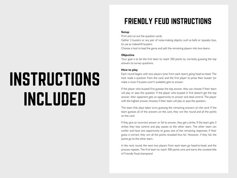 Camping Friendly Feud Printable Outdoor Party Game Perfect for Family