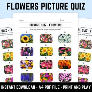 Printable Flowers Picture Quiz: Downloadable Pub Quiz Trivia Sheets With Answers