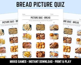 Printable Bread Picture Quiz With Answers: Picture Round Quiz Sheets, Pub Quiz Trivia, Downloadable Table Quiz, Fun Food Quiz