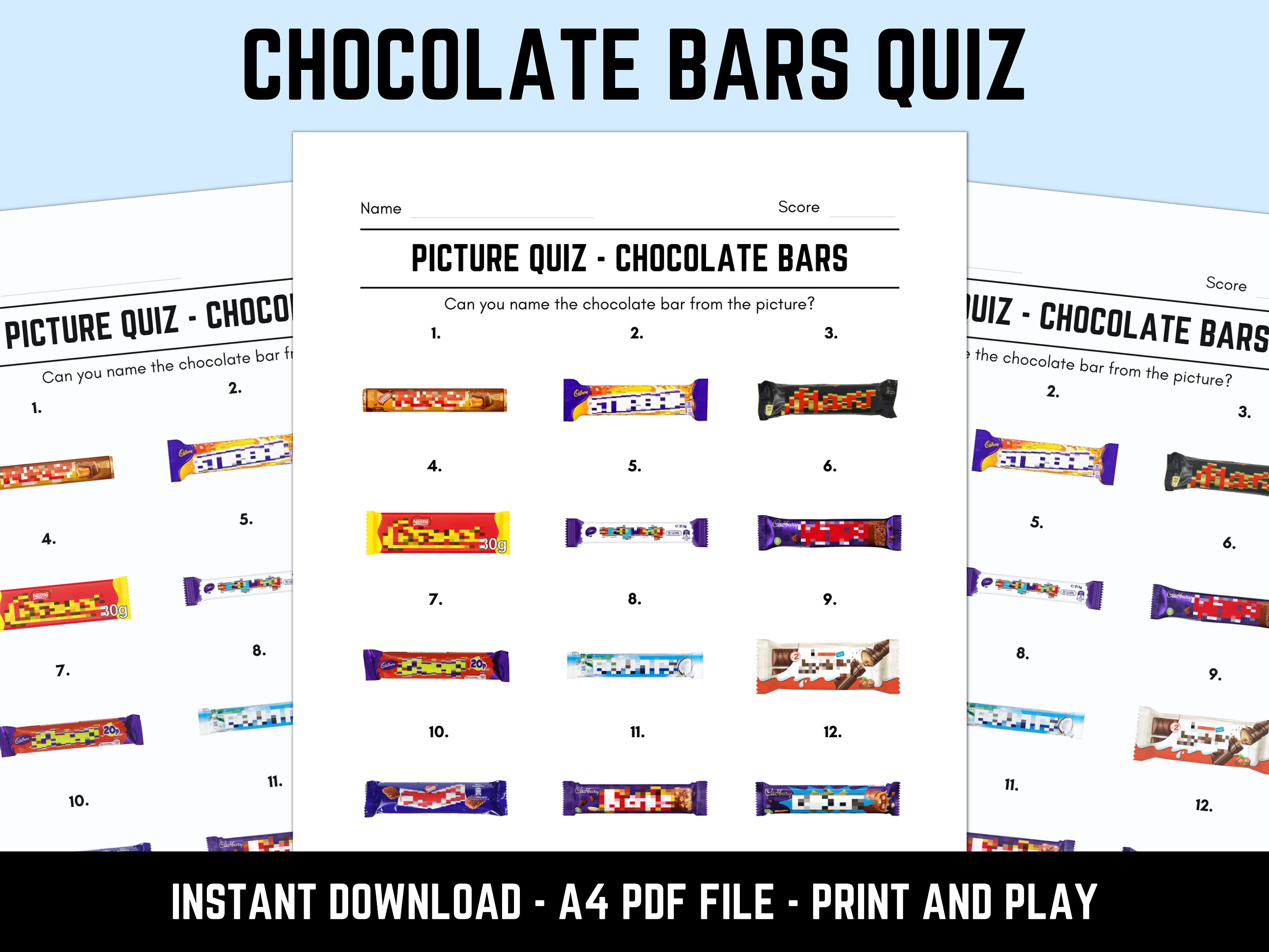 Printable Chocolate Bars Picture Quiz With Answers Etsy