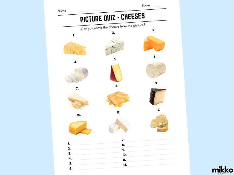 Printable Cheeses Picture Quiz With Answers - Etsy