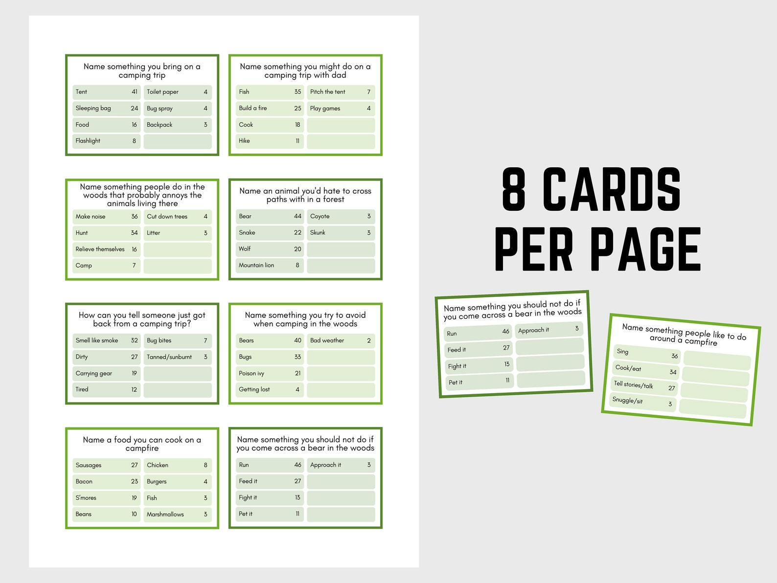 Camping Friendly Feud Printable Outdoor Party Game Perfect for Family