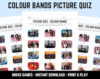 Printable Colour Bands Picture Quiz With Answers: Picture Round Quiz Sheets, Pub Quiz Trivia, Downloadable Table Quiz, Fun Music Quiz