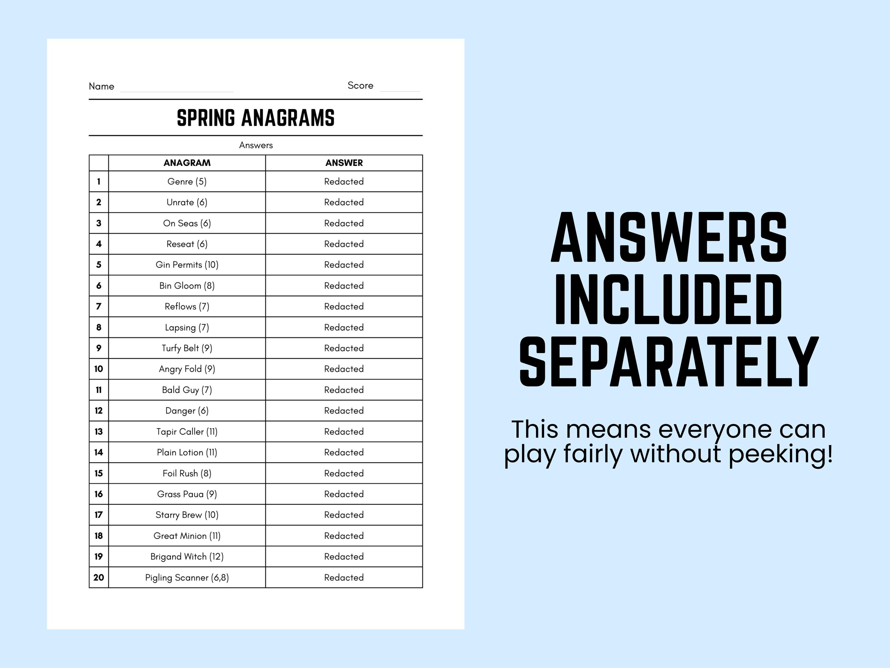 Printable Spring Anagrams Quiz With Answers: Fun Word Puzzles, Word ...