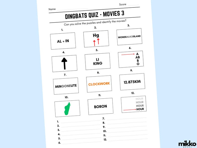 Printable Movies Dingbats Picture Quiz With Answers | Downloadable ...