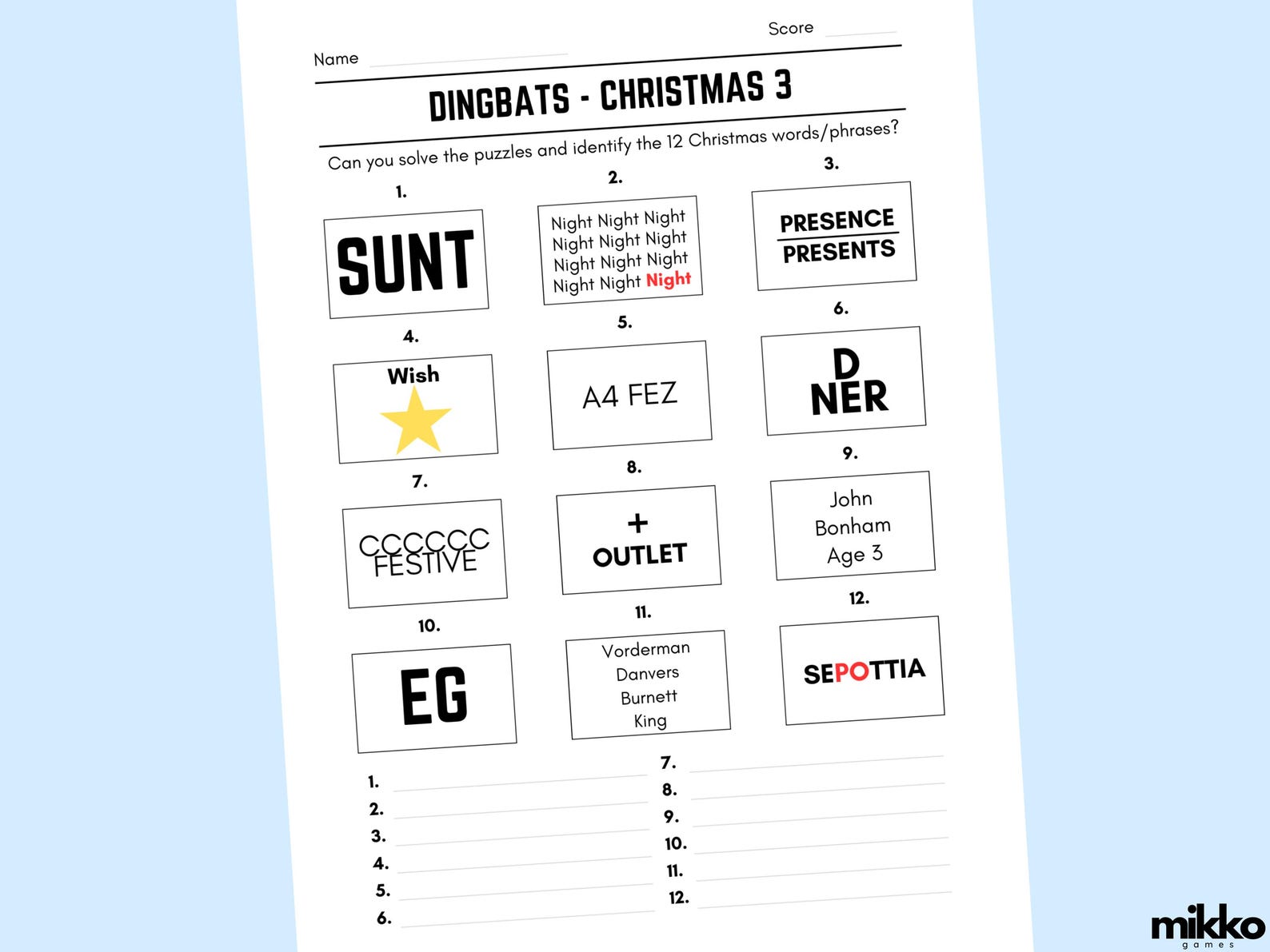 Printable Christmas Dingbats Picture Quiz With Answers | Downloadable