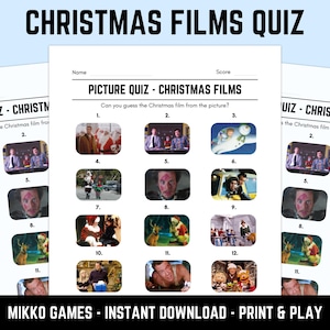 Printable Christmas Films Picture Quiz With Answers: Picture Round Quiz Sheets, Pub Quiz Trivia, Downloadable Table Quiz, Fun Movies Quiz