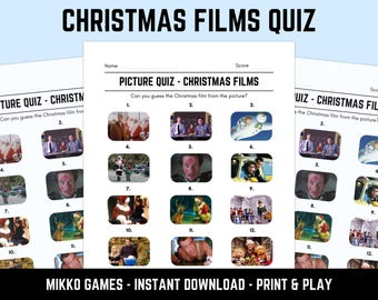 Printable Christmas Films Picture Quiz With Answers: Picture Round Quiz Sheets, Pub Quiz Trivia, Downloadable Table Quiz, Fun Movies Quiz