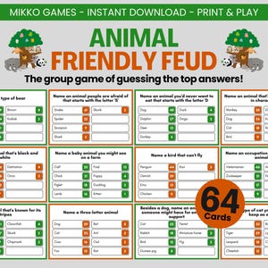 Animal Friendly Feud: Printable Large Group Party Game for Kids & Adults, Family Feud Trivia Questions for Zoo Parties and Birthdays