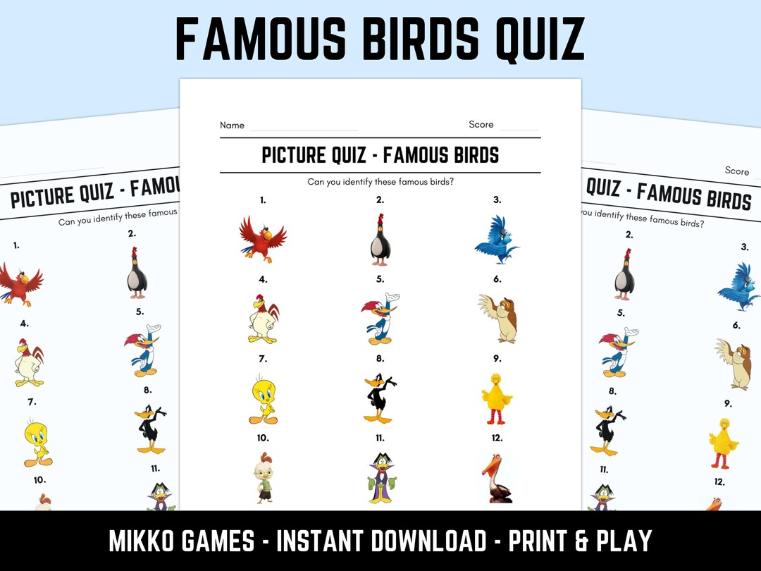 Printable Famous Birds Picture Quiz With Answers: Picture Round Quiz ...
