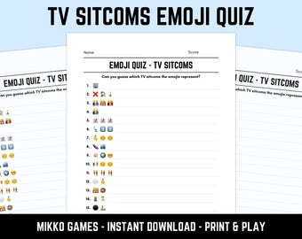 Printable TV Sitcoms Emoji Quiz With Answers: Emoji Pictionary Sheets, Downloadable Pub Quiz Sheets, Picture Round PDF, Family Game Night