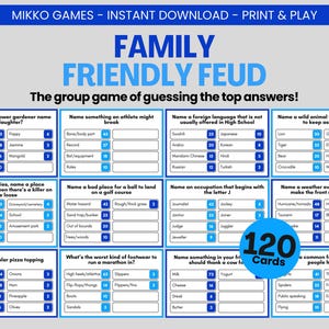 Family Friendly Feud: Printable Large Group Party Game for Kids & Adults, Family Feud Trivia Questions and Cards for Family Game Night