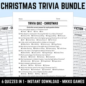 Printable Christmas Trivia Bundle: Downloadable Xmas Trivia Game for Adults, Fun Holiday Trivia Questions and Answers, Pub Quiz Sheets