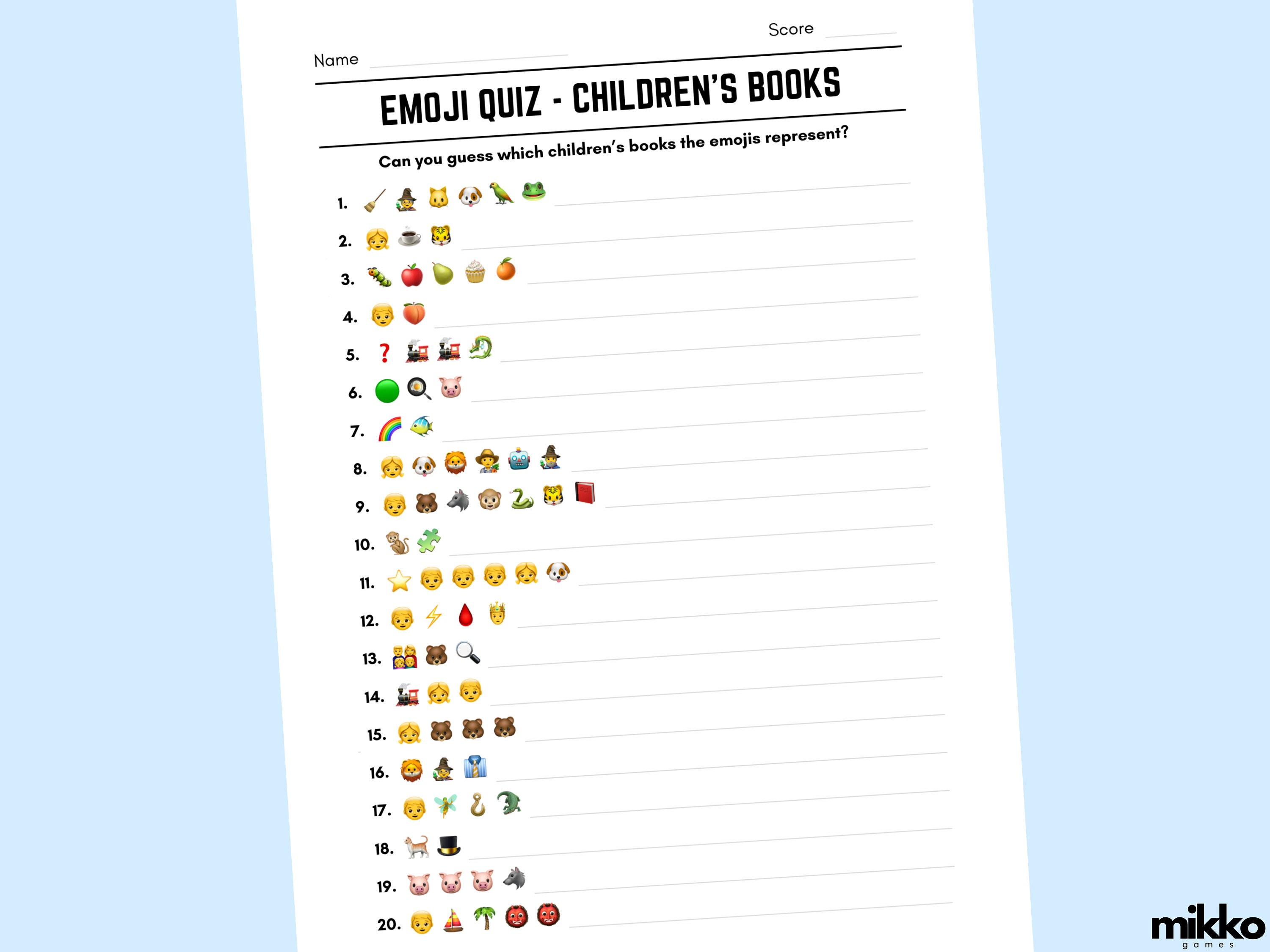 Printable Childrens Books Emoji Quiz With Answers Etsy
