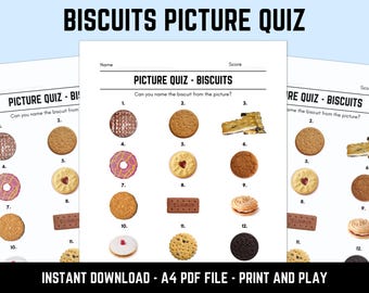 Printable Biscuits Picture Quiz With Answers: Instant Download PDF